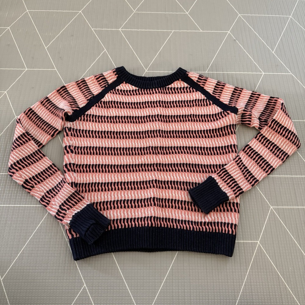 lululemon athletica Navy and Pink Striped Crew Neck Sweater